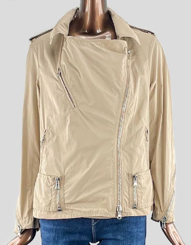 Phillip Lim Biker Jacket In Tan Nylon w/ Tags - 4 US Zippered Jacket Buttoned Jacket Snapped Jacket Zippered Jacket Buttoned Jacket Snapped Jacket
