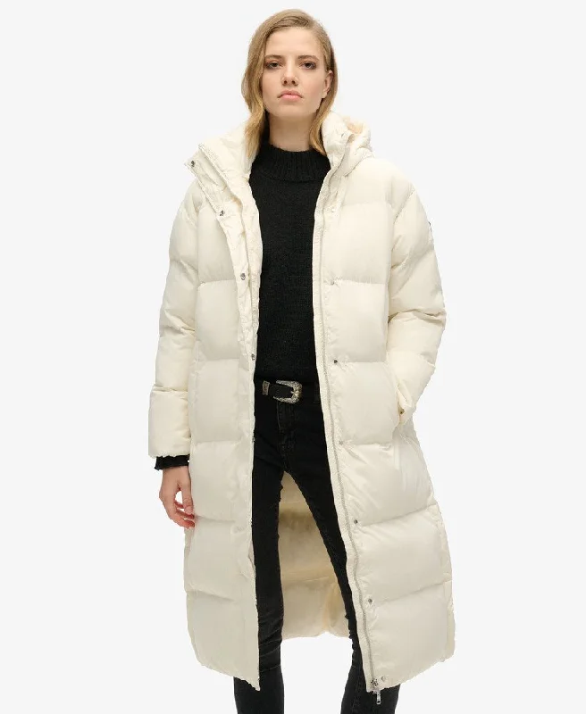 Longline Hooded Puffer Coat | Off White Fitted Loose Oversized