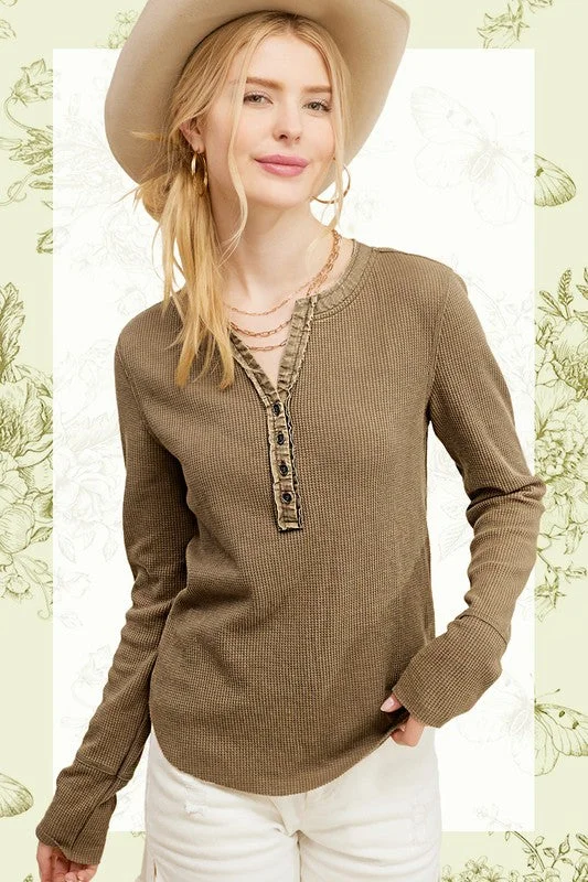 Express Your Style Faded Olive Waffle Knit Top Soft Knit Shirt