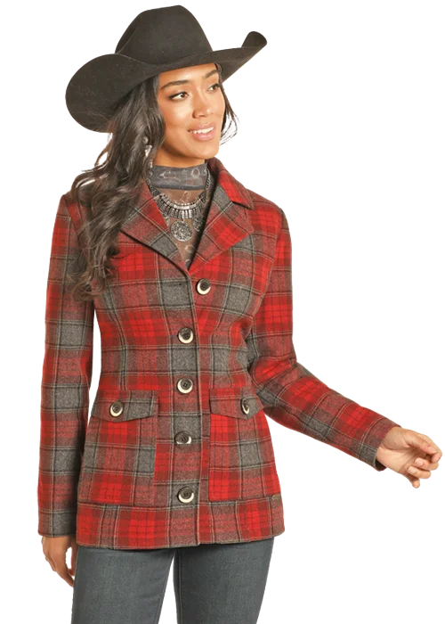 LADIES WOOL RED PLAID COAT Kimono Robe Cloak