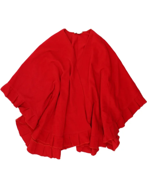 CABBIANI Womens Poncho Coat One Size Red Wool Front Pockets Side Pockets Patch Pockets