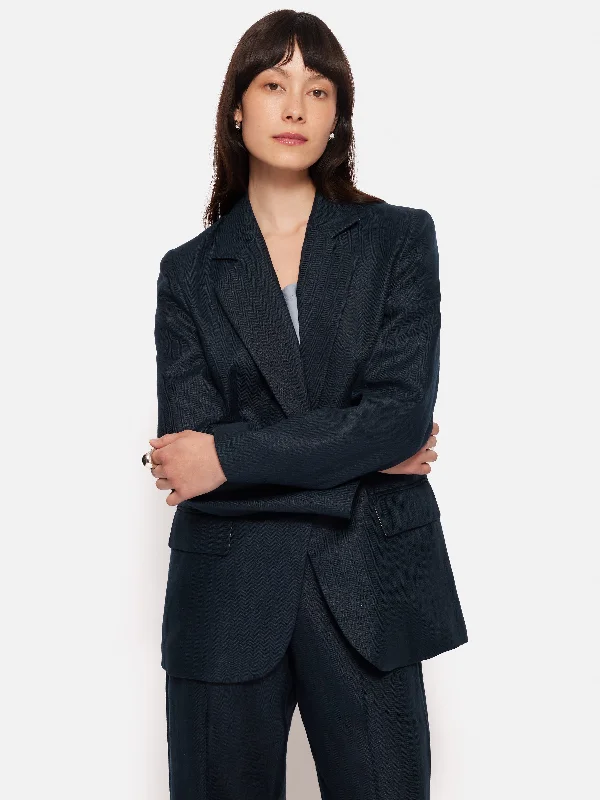 Irish Linen Herringbone Gibson Blazer | Navy Women's Unique Blazer