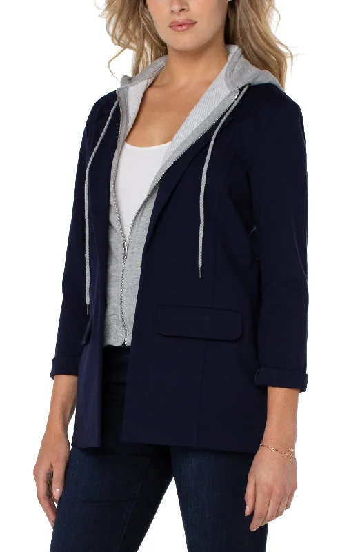 Liverpool Boyfriend Blazer w Removeable Hood (Cadet Blue) Women's Custom Jacket