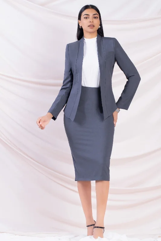 Grey Open Blazer Summer Women's Jacket