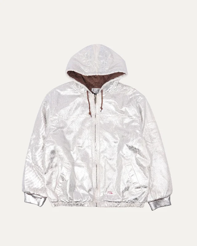 MM6 Maison Margiela Hooded Foil Work Jacket Front Pockets Side Pockets Patch Pockets Front Pockets Side Pockets Patch Pockets