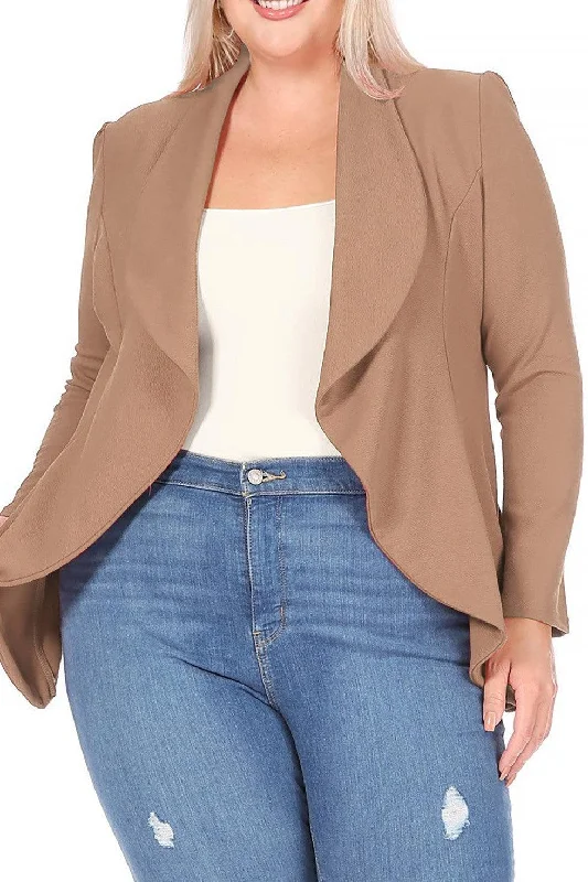 Women's Plus Size Solid Long Sleeve Waist Length Open Front Office Blazer Women's Premium Blazer