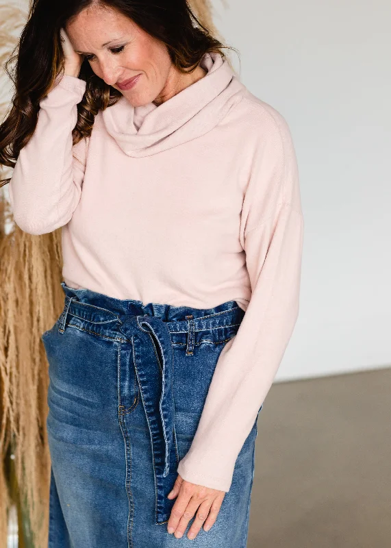 Dusty Rose Turtleneck Knit Top Textured Knit Blouse