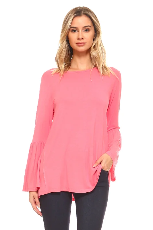 Breezy Does It Bell Sleeve Knit Top Olive Green Knit Blouse
