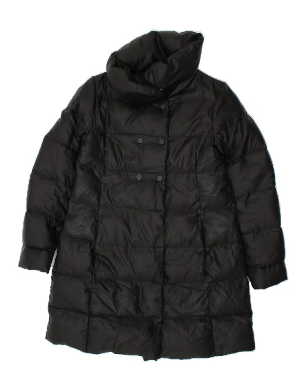 BENETTON Womens Padded Coat UK 10 Small Black Polyester Zip Front Button Front Snap Front