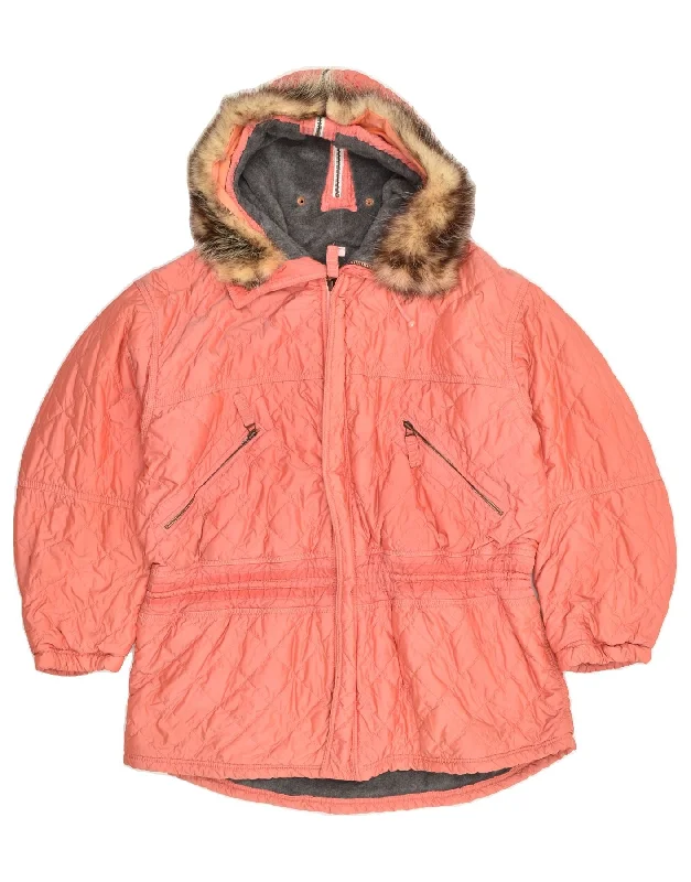 VINTAGE Womens Oversized Hooded Windbreaker Coat US 2 XS Pink Nylon Cotton Linen Terry