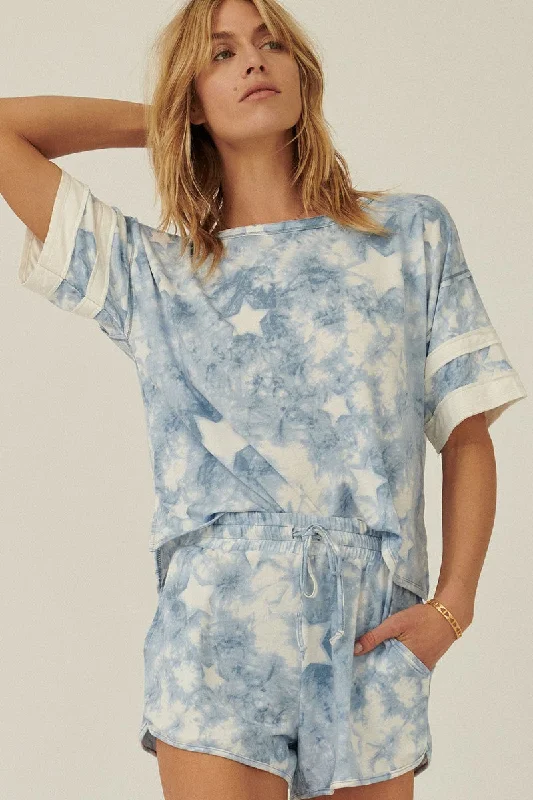 A Star-pattern Tie-dye Knit Top Retro Knit Shirt