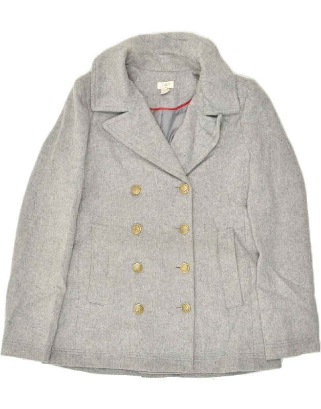 J. CREW Womens Pea Coat US 8 Medium Grey Wool Boat Neck Jacket Square Neck Jacket One-Shoulder Jacket