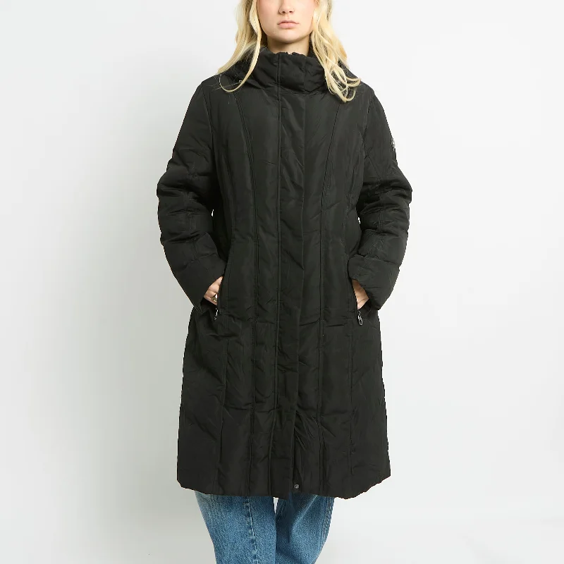 Calvin Klein Long Puffer Coat With Leopard Interior - UK 14 Houndstooth Coat Plaid Coat Tartan Coat