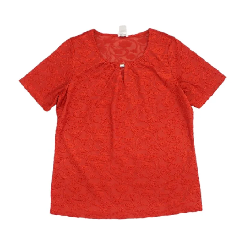 Red Floral Crewneck Knit Top Sustainable Knit Top