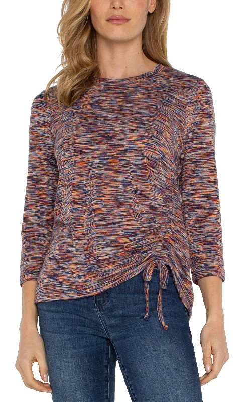 Liverpool 3/4 Sleeve Scoop Neck Knit Top w/ Asymmetrical Tie Detail (Carnelian Multi) Recycled Knit Tee