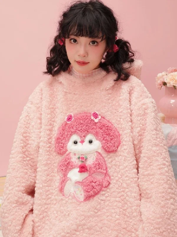 Puppy Dolls Stereoscopic Applique Pink Hooded Plush Jacket【s0000004290】 Faux Fur Jacket Real Fur Jacket Shearling Jacket Faux Fur Jacket Real Fur Jacket Shearling Jacket