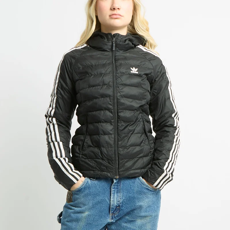 Adidas Three Stripe Thin Puffer Coat - UK 8 Appliqued Beaded Sequined