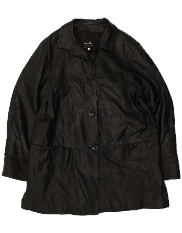 VERA PELLE Womens Leather Coat IT 46 Large Black Leather Striped Polka Dot Solid