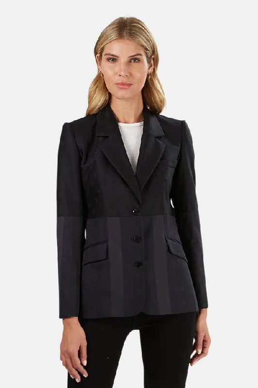 Skull Blazer Black/Regimental Stripe Women's Leather Blazer