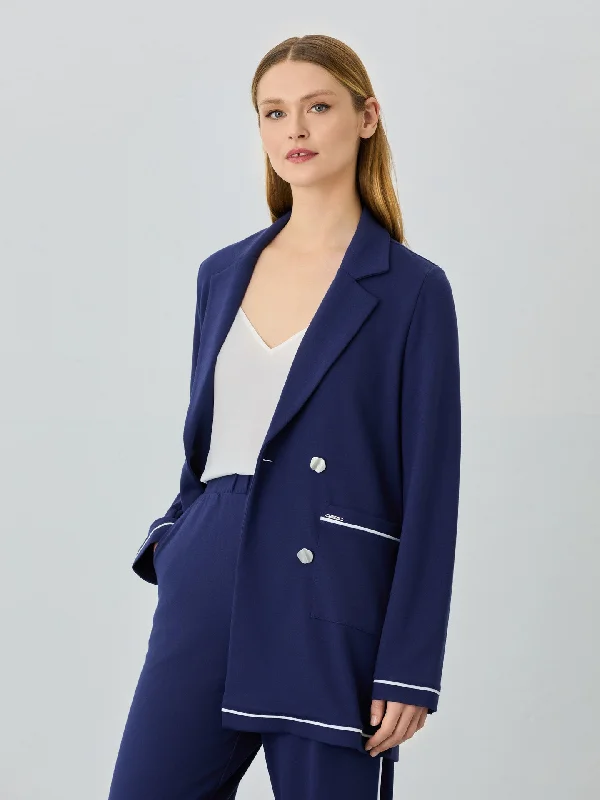Double-Breasted Punto Roma Blazer In Rayon Blend Women's Luxury Jacket