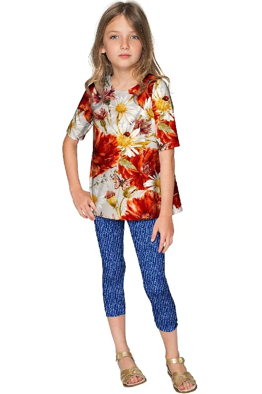 In the Wheat Field Sophia Grey Floral Sleeved Knit Top - Girls Polka Dot Knit Top