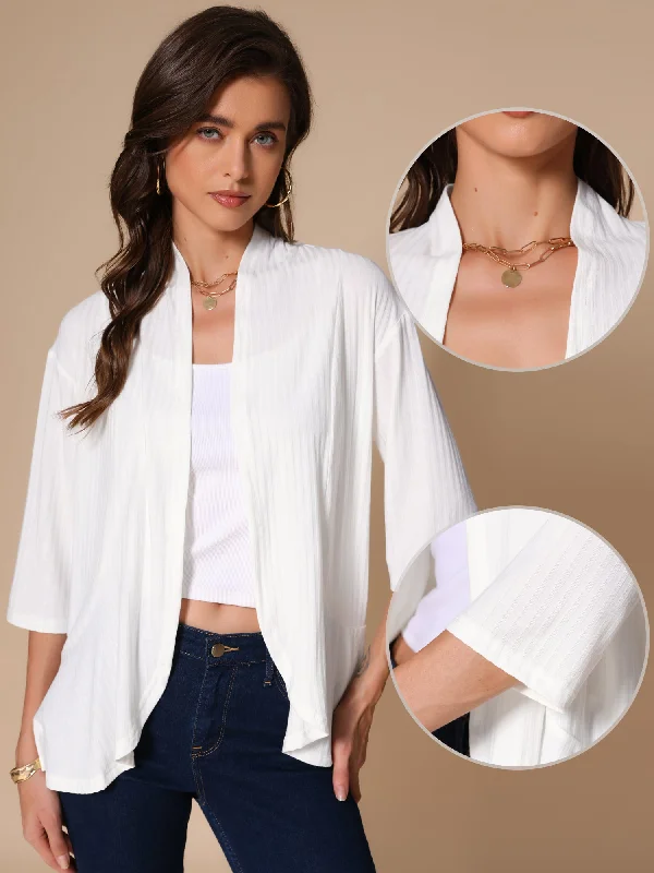 Casual Open Front Lightweight 3/4 Sleeve Irregular Hem Jacket Cotton Jacket Linen Jacket Terry Jacket Cotton Jacket Linen Jacket Terry Jacket
