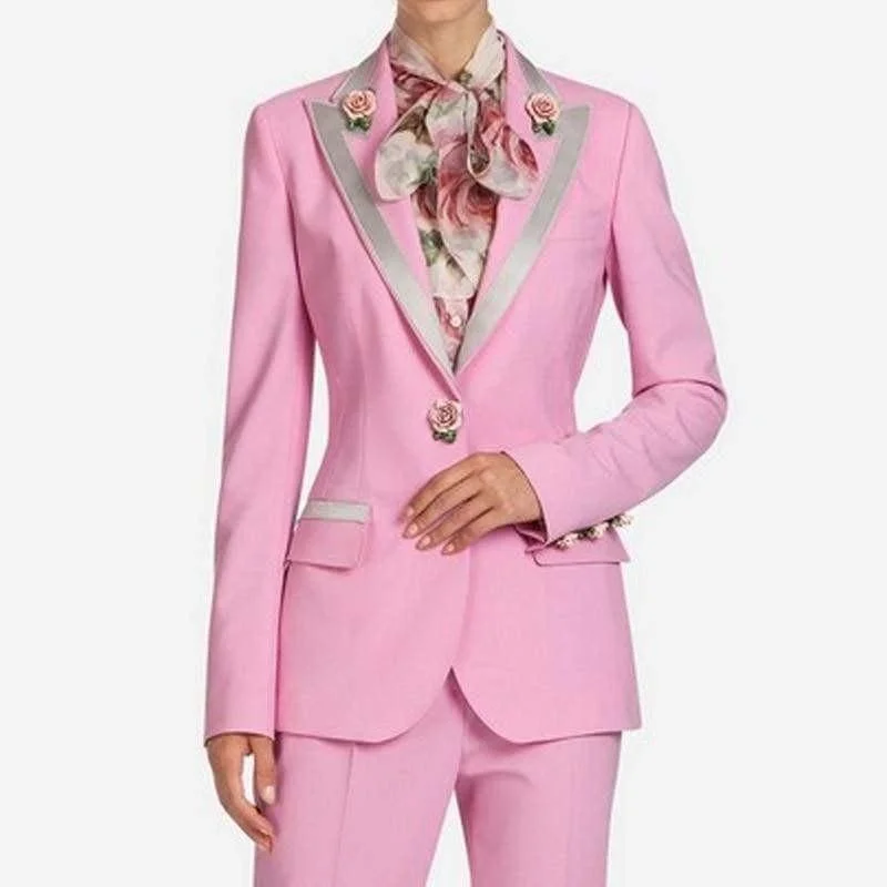 Pink Elegant Fashion Single Button Office Lady Blazer Women's Party Jacket