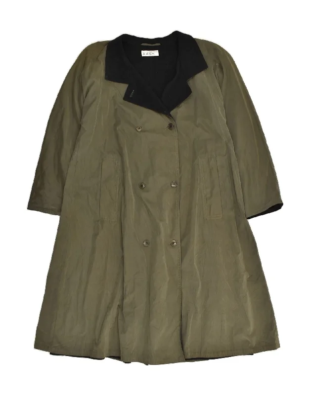 JOBIS Womens Double Breasted Coat UK 14 Medium Khaki Cotton Striped Polka Dot Floral