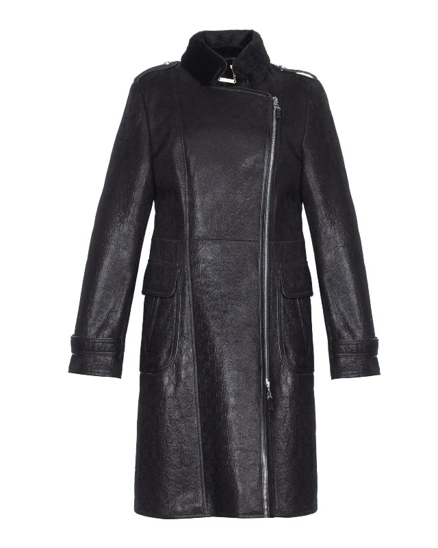 Black Long Leather Coat Buttoned Zippered Snapped