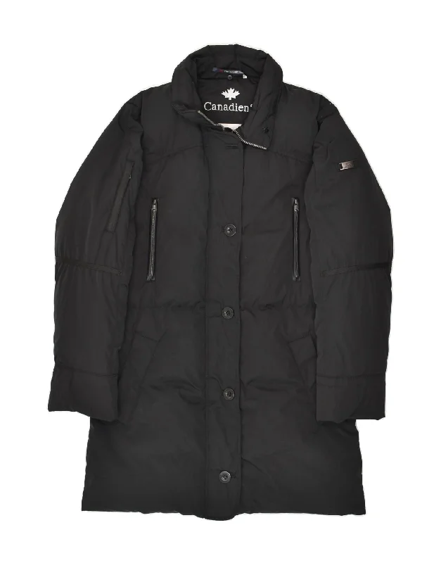 CANADIENS Womens Padded Coat EU 42 Large Black Polyester Suede Jacket Faux Fur Jacket Puffer Jacket