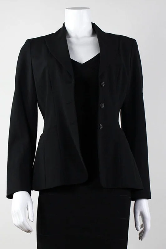 Elie Tahari Black Collared Three Button Blazer With Stiching Design At Seams Throughout Size 8 Women's Trendy Jacket