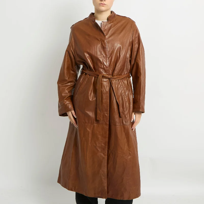 Leather Lace Detail Trench Coat - UK 14 Down Puffer Quilted