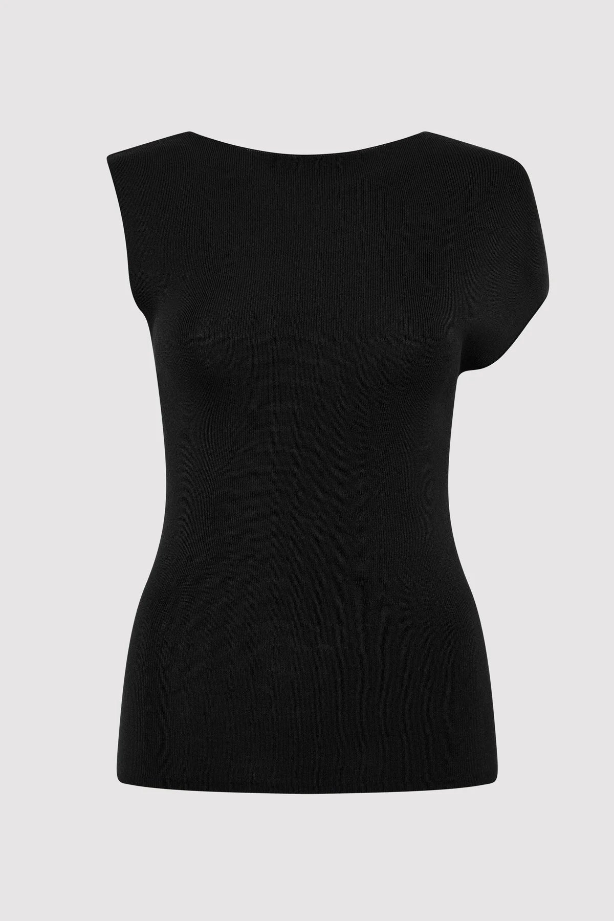 Asymmetric Knit Top - Black Solid Color Knit Top