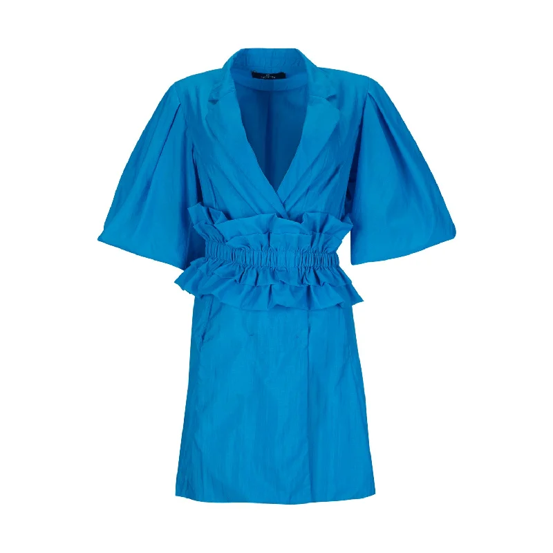 Blue Blazer Dress with Frill Belt High-End Women's Suit