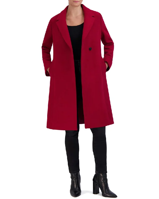 Cole Haan Slick Wool-Blend Asymmetric Coat Chenille Brocade Lace