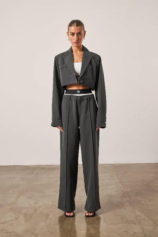 CROPPED TAILORED BLAZER - CHARCOAL Women's Brand Blazer