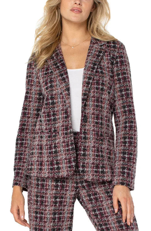 Liverpool Fitted Blazer (Pink/Black/White Plaid) Women's Trendy Jacket