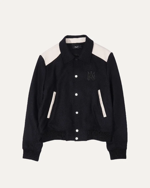 Logo Embroidered Wool-Bend Twill Varsity Jacket Zip Front Button Front Snap Front Zip Front Button Front Snap Front