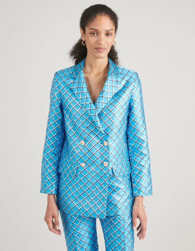 Freya Blue Mesh Print Jacquard Jacket Ribbed Jacket Pleated Jacket Ruffled Jacket Ribbed Jacket Pleated Jacket Ruffled Jacket