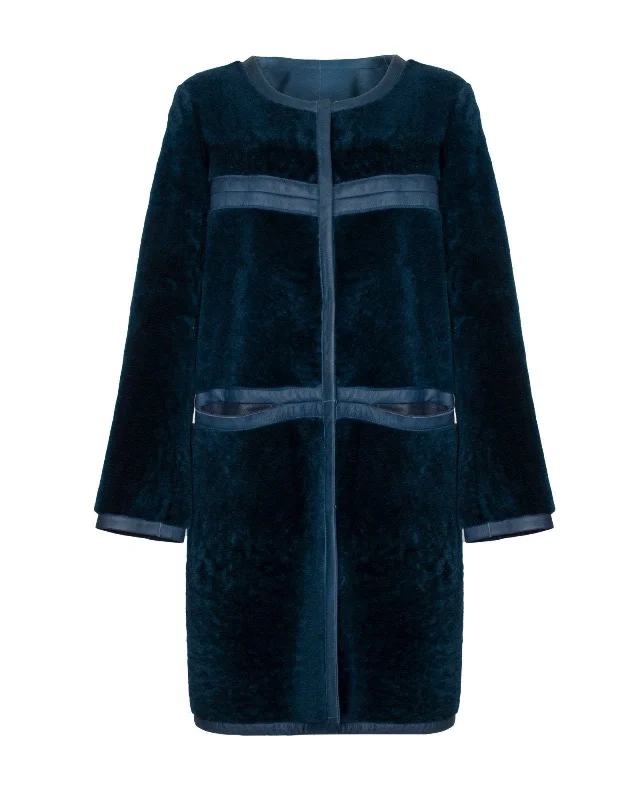 Blue Long Fur Coat Faux Fur Real Fur Shearling