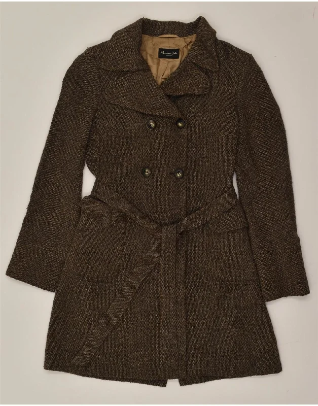 MASSIMO DUTTI Womens Double Breasted Coat UK 12 Medium Brown Asymmetrical Diagonal princess