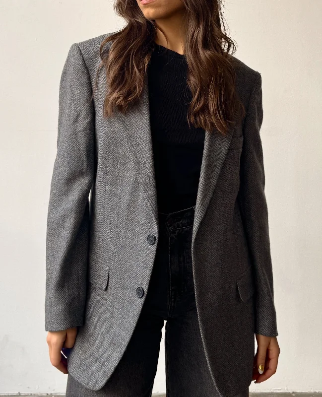 100% Wool Subtle Herringbone Blazer- 40R Fashion Women's Blazer