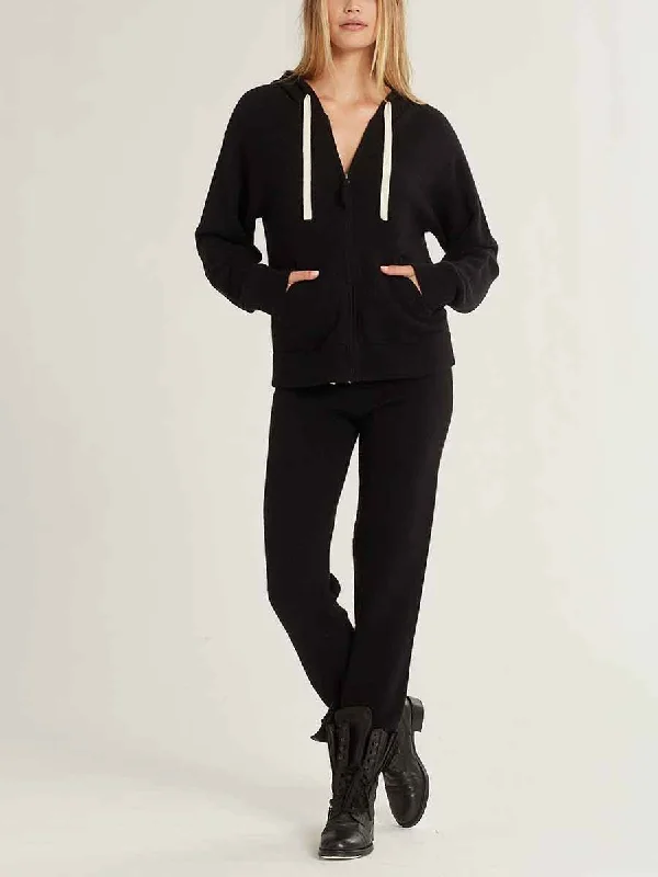 Casual Solid Color Hooded Zipper Coat Two-piece Suit Boat Neck Jacket Square Neck Jacket One-Shoulder Jacket