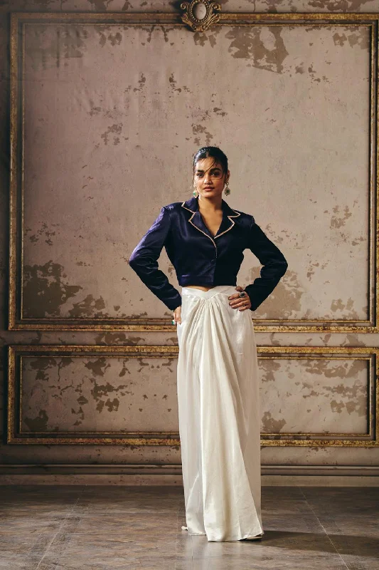 White Skirt With Blue  Blazer Women's Premium Blazer