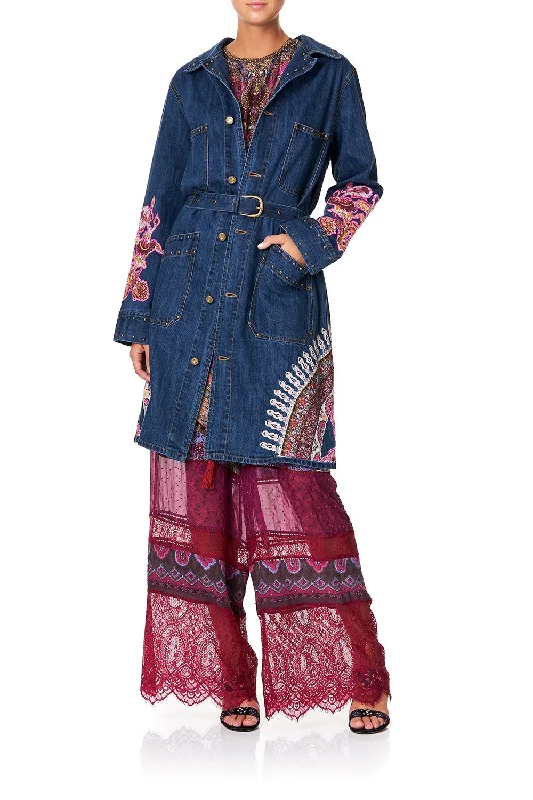 DENIM TRENCH COAT DEUGHTER'S DESTINY Hook-and-Loop Buckled Tied