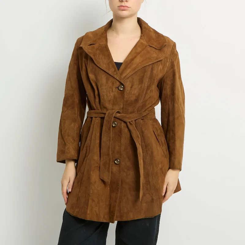 Suede Trench Coat - UK 12 Houndstooth Jacket Shearling Jacket Fleece Jacket