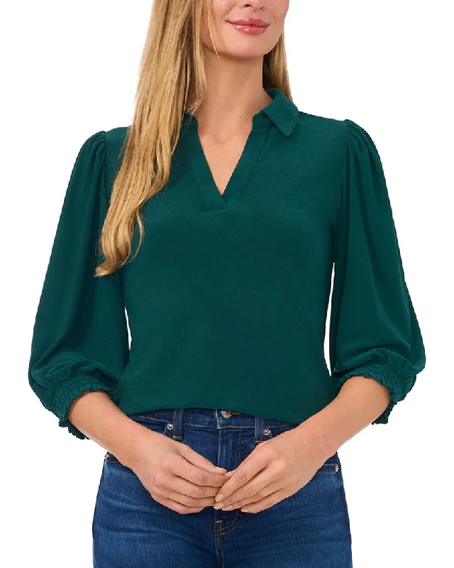CeCe Split Neck 3/4 Sleeve Knit Top Mint Green Knit Blouse