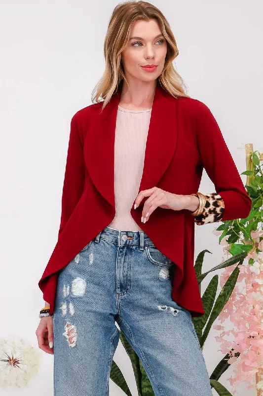 Hazel Blues® |  Celeste Rolled Leopard Cuff Open Front Blazer Women's Trendy Jacket