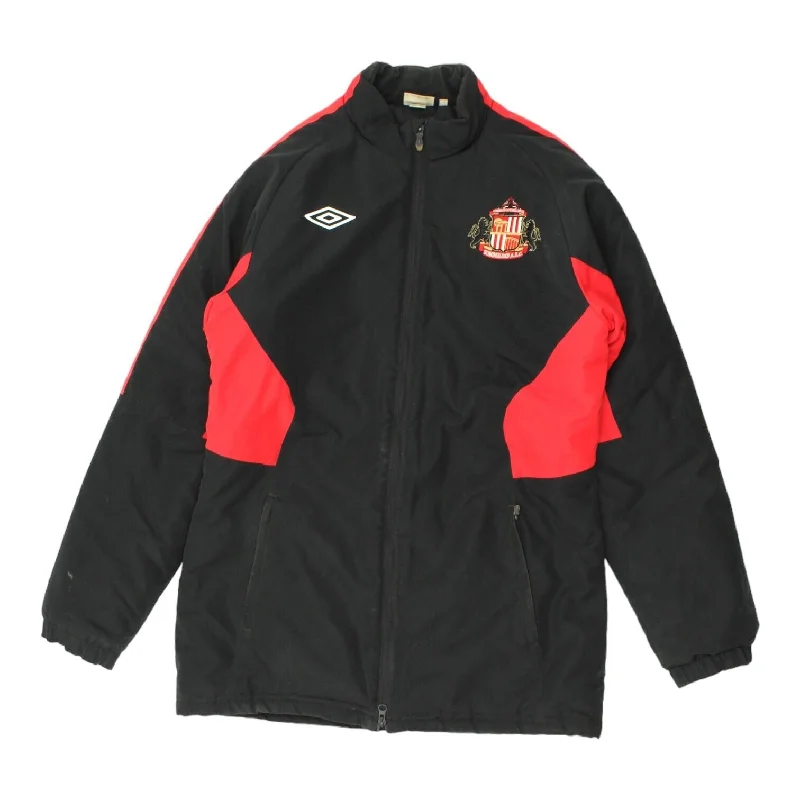 Sunderland AFC Umbro Womens Black Padded Bench Coat | Vintage Football VTG Embroidered Appliqued Beaded Sunderland AFC Umbro Womens Black Padded Bench Coat | Vintage Football VTG Embroidered Appliqued Beaded