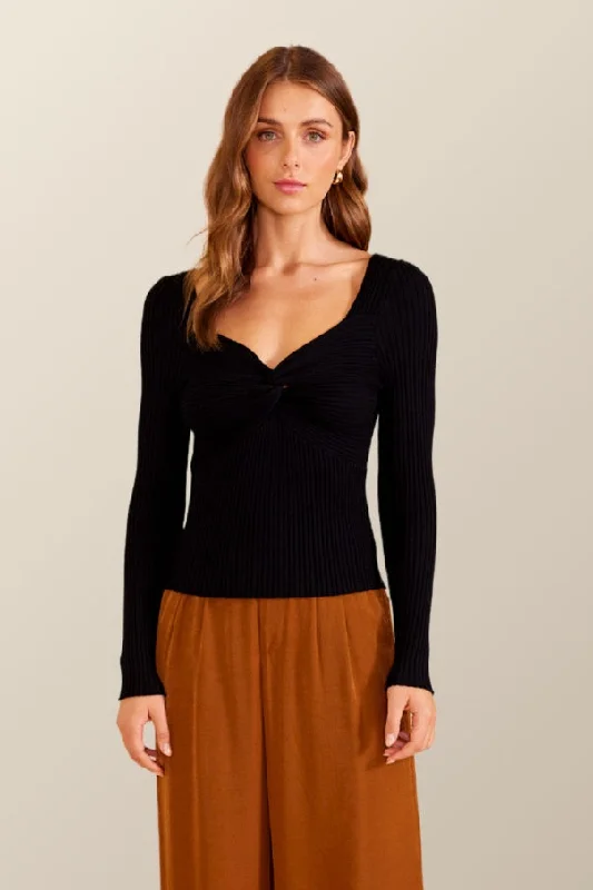 MINKPINK Womens Nora Knit Top - Black Animal Print Knit Blouse